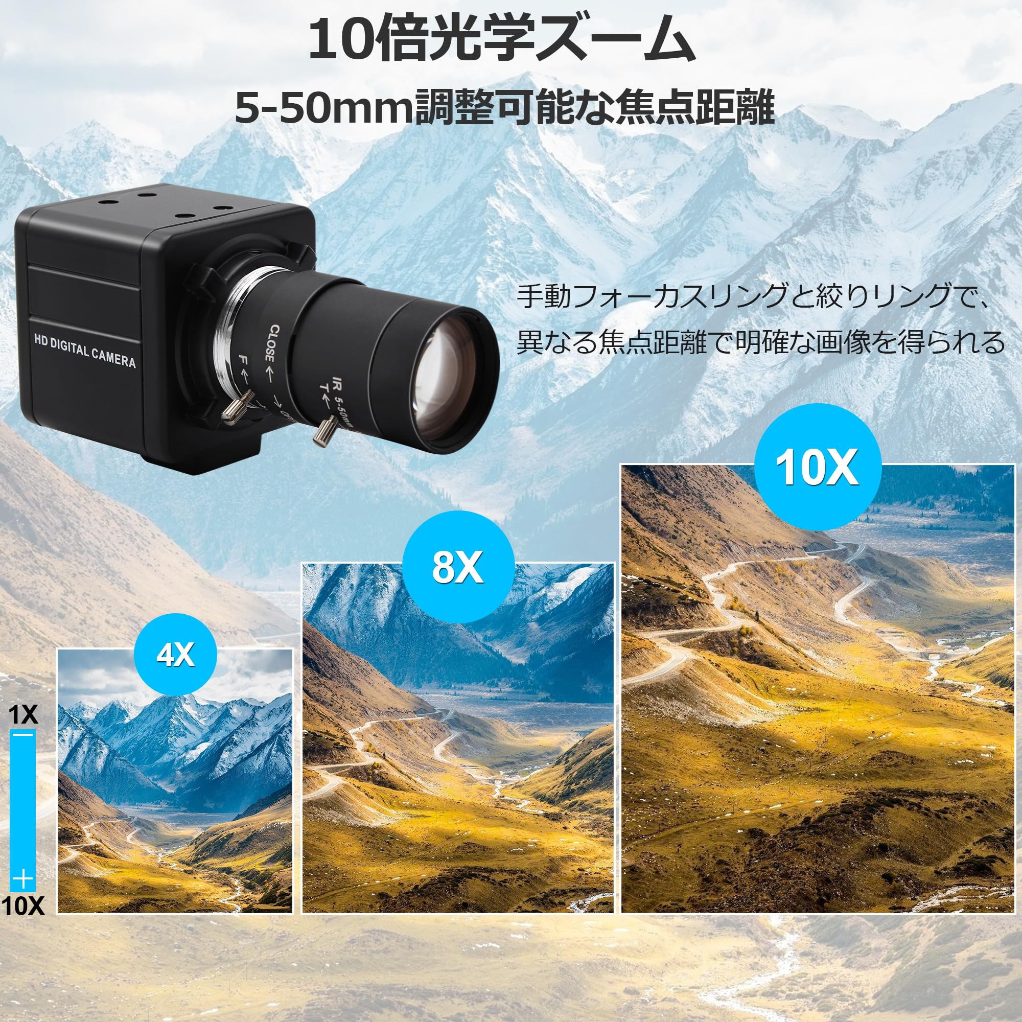 Amazon.co.jp: 8MP USB カメラ 30fps 10倍光学ズーム ウェブカム 5